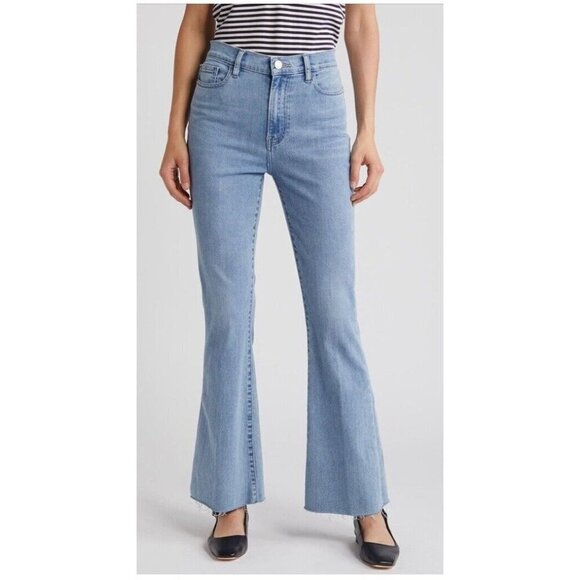 FRAME Denim - New FRAME Le Easy Flare High Rise Raw Hem Light Blue Jeans Babitz Size 29
